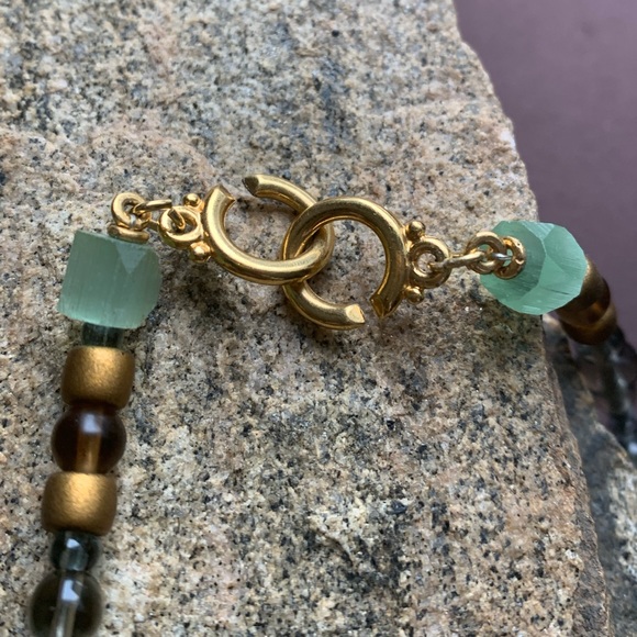 Artesian Glass Beaded Collar Necklace Choker Green Gold Copper Colors Jewelry - Picture 4 of 9